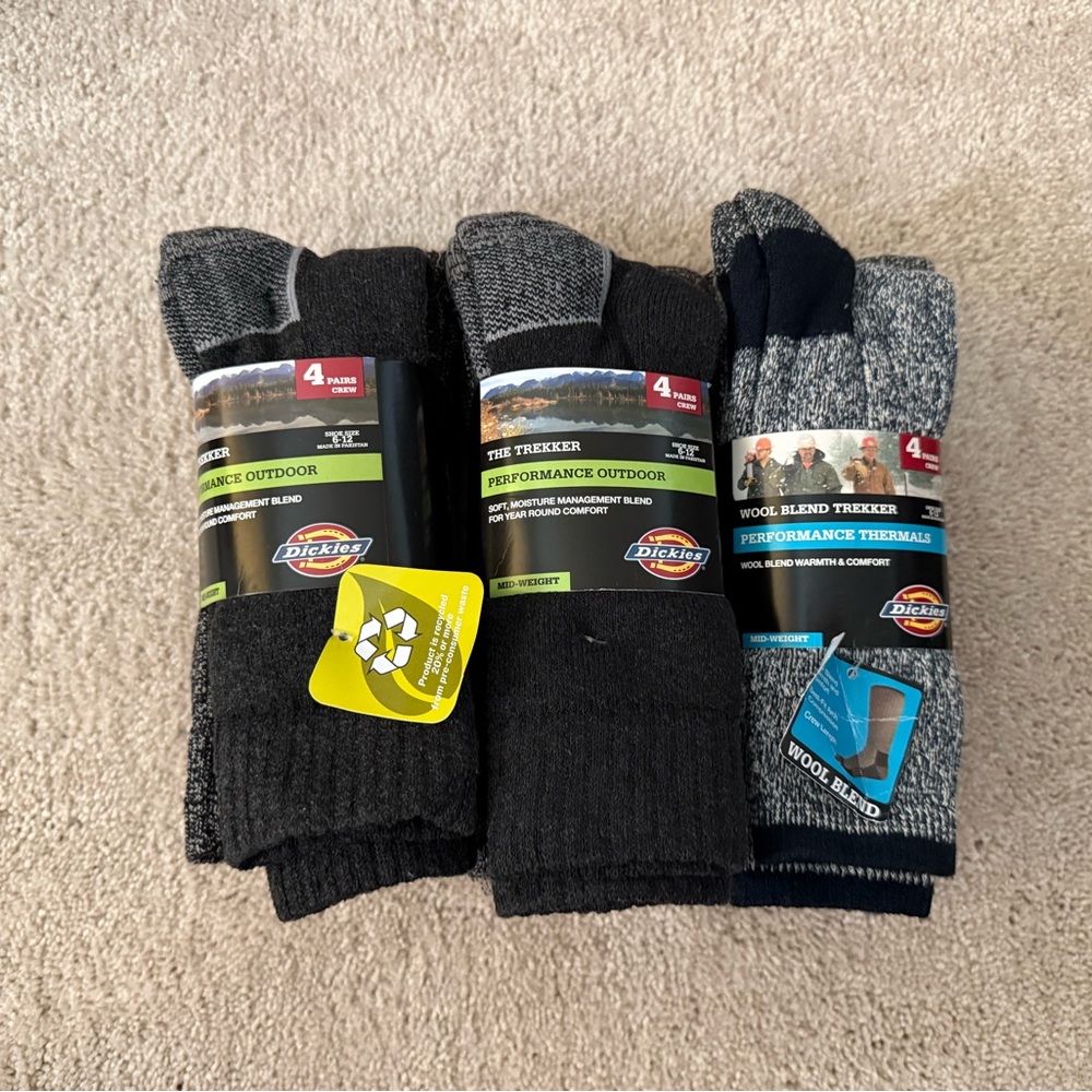 Dickies the trekker performance outdoor (3) 4pck socks 12 total pairs